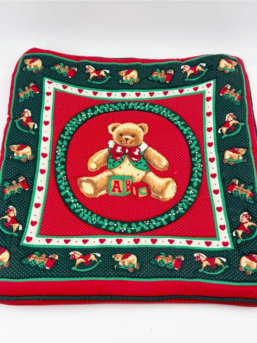Vintage Ikea Crux Christmas Teddy Bear Quilted Cushion Pillow Covers 90s 15” EUC